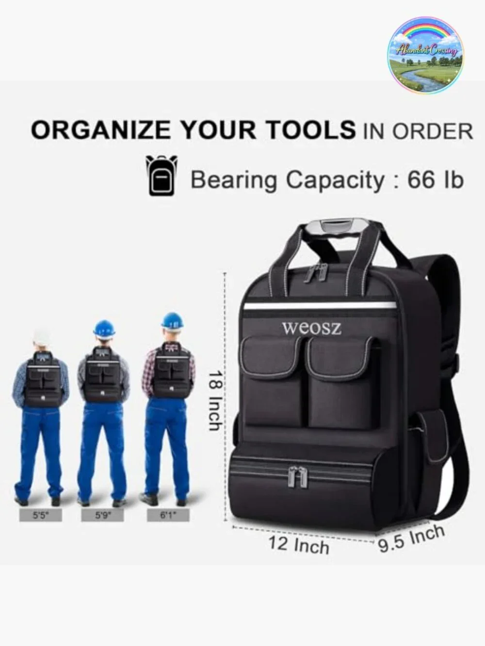 Heavy Duty Waterproof Tool Backpack 18 Inch with 18 Pockets for Electrician